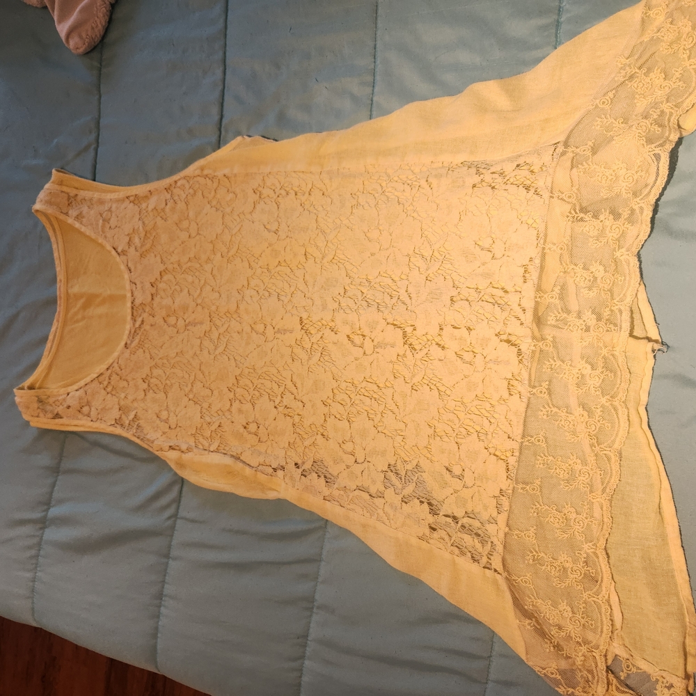 Lace Overlay Yellow Blouse
